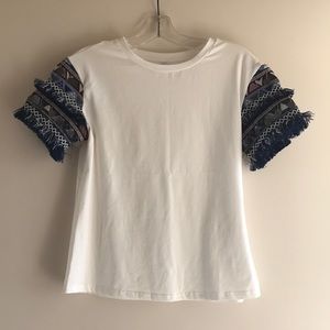 White T with Embellished Sleeves